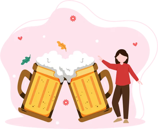 Girl with beer glass  Illustration