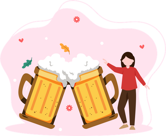 Girl with beer glass  Illustration