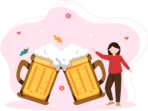 Girl with beer glasses  Illustration