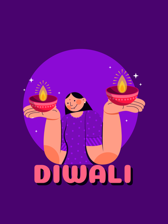 Girl with big diya  Illustration