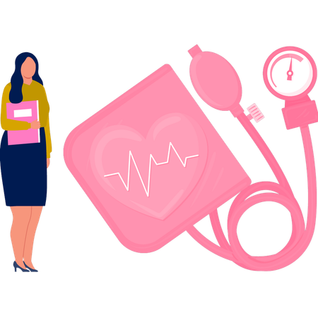 Girl with blood pressure check machine  Illustration