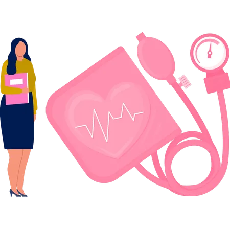 Girl with blood pressure check machine  Illustration