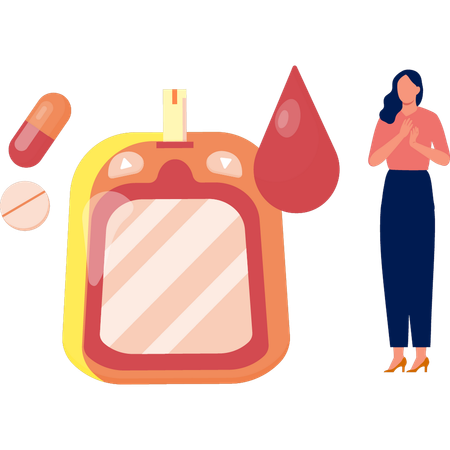 Girl with blood test device  Illustration