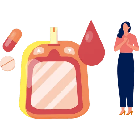 Girl with blood test device  Illustration