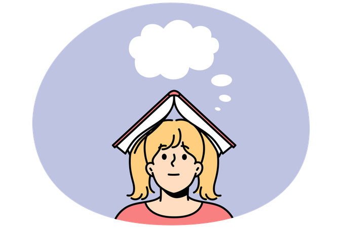 Girl with book on head imaging  Illustration