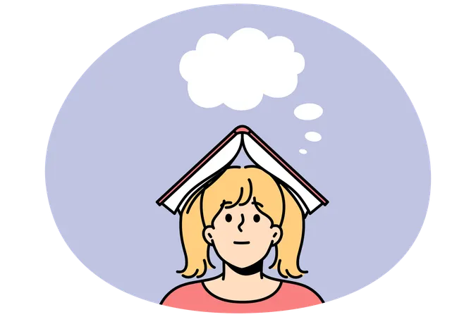 Girl with book on head imaging  Illustration
