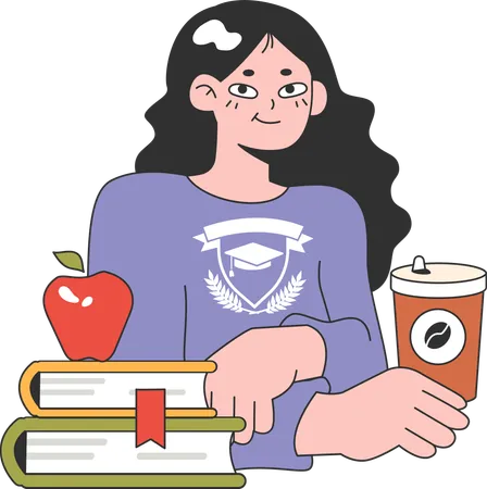 Girl with books and coffee  Illustration