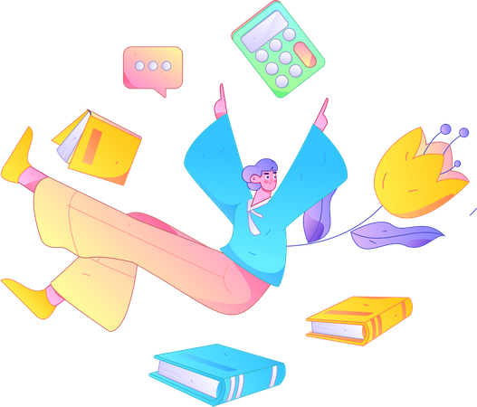 Girl With Books  Illustration