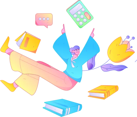 Girl With Books  Illustration