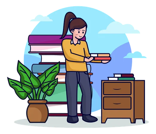 Girl With Books  Illustration