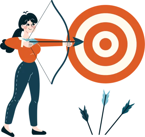 Girl with bow and arrow look at target  Illustration