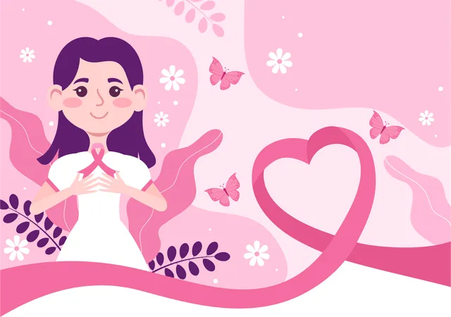Girl with Breast Cancer ribbon  Illustration