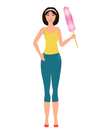 Girl with broomstick  Illustration