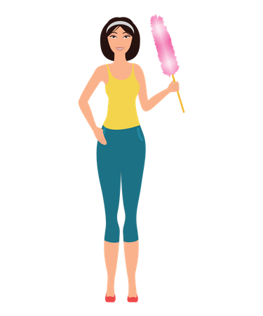 Girl with broomstick  Illustration