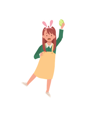 Girl with bunny ears is happy to found an Easter egg  Illustration