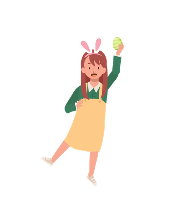 Girl with bunny ears is happy to found an Easter egg  Illustration