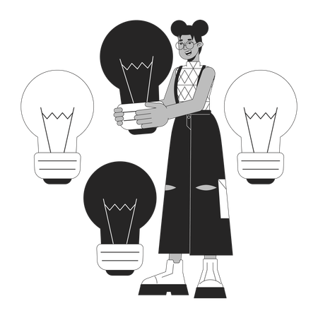 Girl with Business idea and lightbulb  Illustration