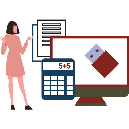 Girl with calculating  Illustration