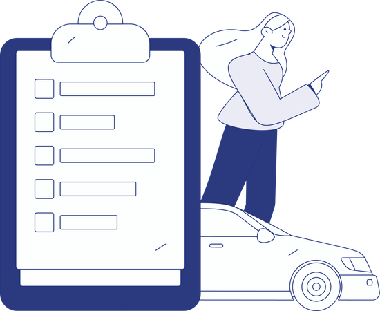 Girl with car loan document papers  Illustration