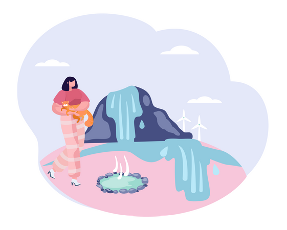 Girl with car on jeju island  Illustration