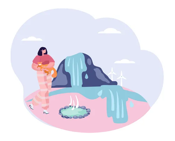 Girl with car on jeju island  Illustration