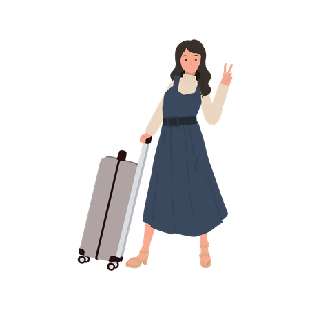 Girl with Carry On Baggage  Illustration