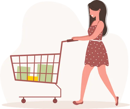 Girl with cart  Illustration