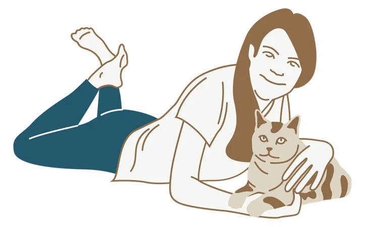 Girl with cat  Illustration
