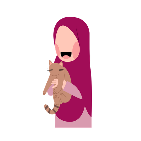 Girl With Cat  Illustration