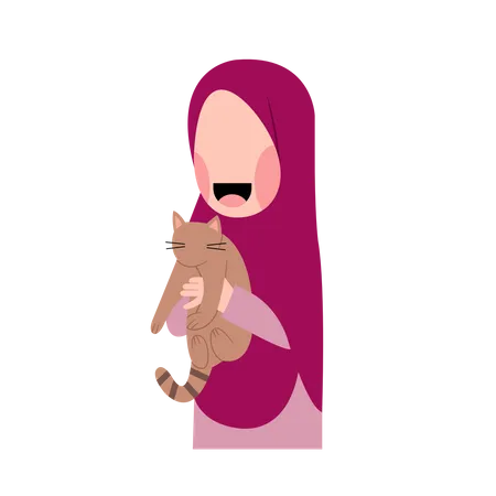 Girl With Cat  Illustration
