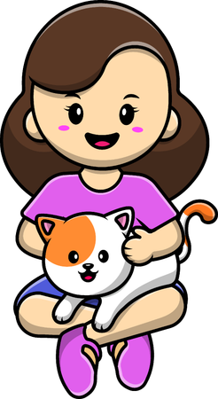 Girl With Cat  Illustration