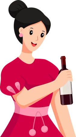 Girl with champagne bottle Illustration