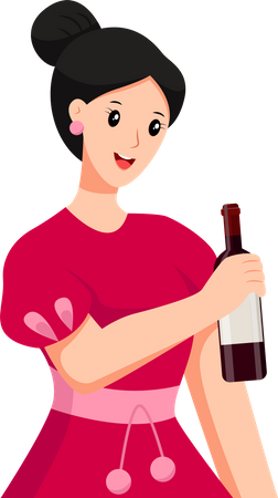 Girl with champagne bottle  Illustration