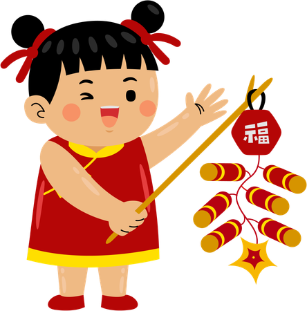 Girl with chinese crackers  Illustration