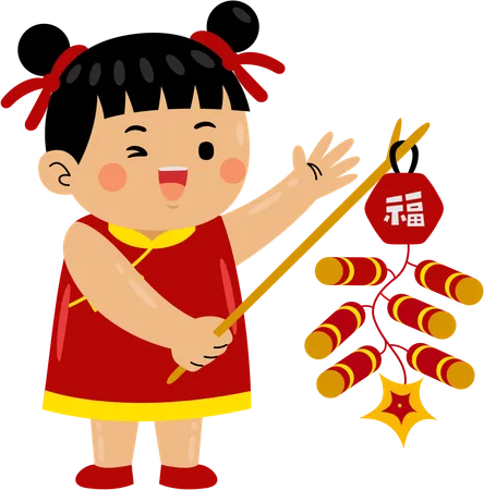 Girl with chinese crackers  Illustration