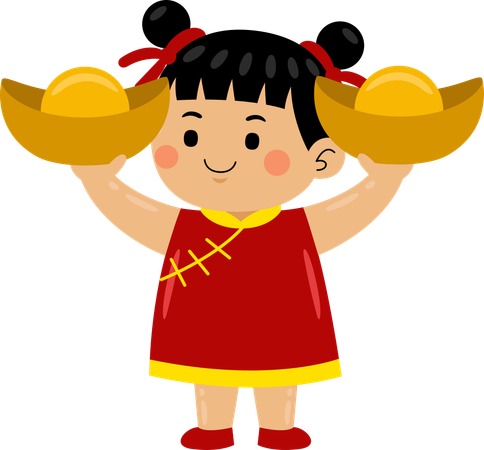 Girl with chinese ingot  Illustration