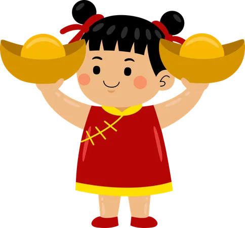 Girl with chinese ingot  Illustration