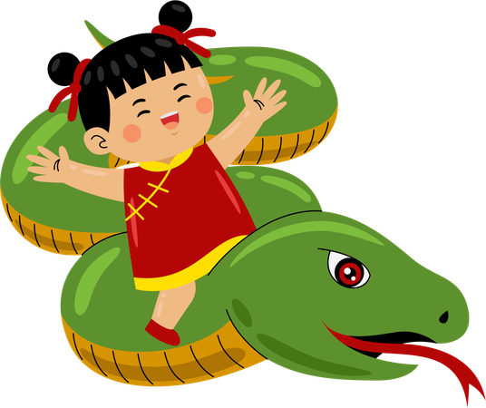 Girl with chinese snake  Illustration