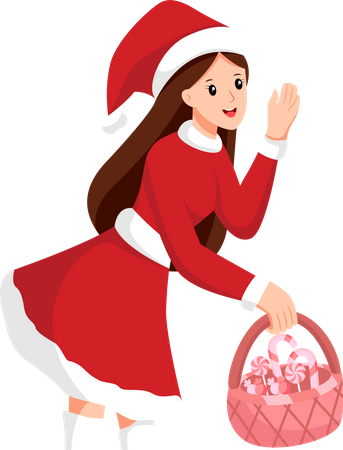 Girl with Christmas Costume  Illustration