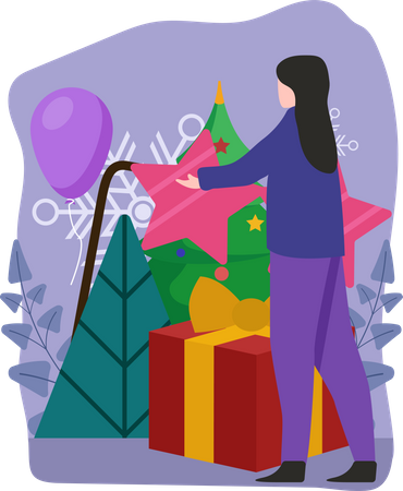 Girl with christmas decoration  Illustration