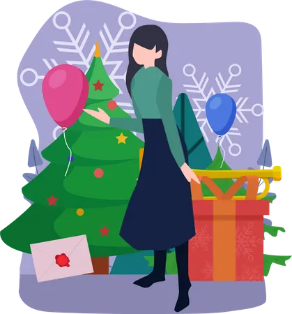 Girl with christmas decoration  Illustration