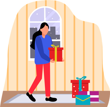 Girl with Christmas gift  Illustration