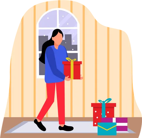 Girl with Christmas gift  Illustration