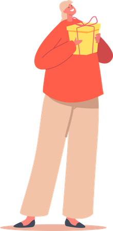 Girl with Christmas Giftbox  Illustration