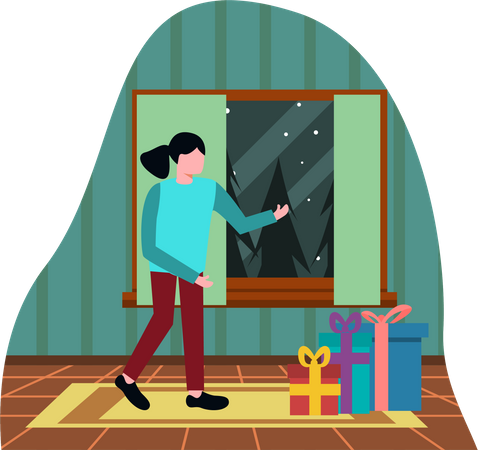 Girl with Christmas gifts  Illustration