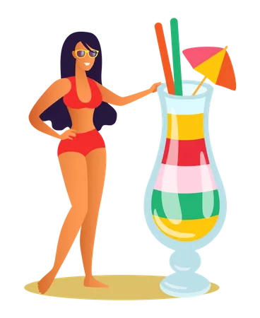 Girl with cocktail drink  Illustration