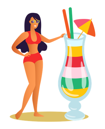 Girl with cocktail drink  Illustration