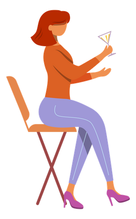 Girl with cocktail sitting on chair Illustration