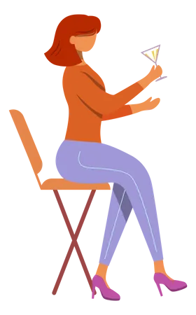 Girl with cocktail sitting on chair  Illustration