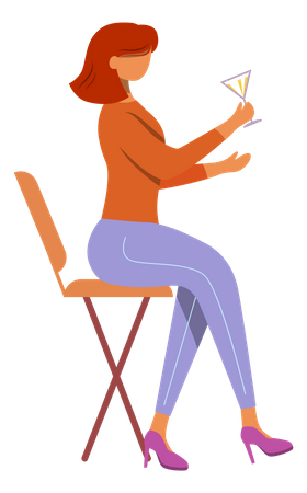 Girl with cocktail sitting on chair  Illustration